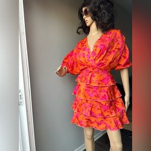 Floral ruffle ruched dress
